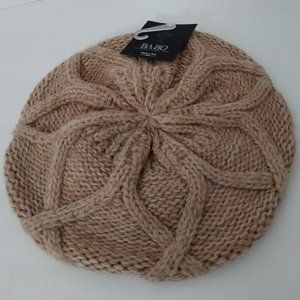 Crochet Knitted Style Tan Beret Hat